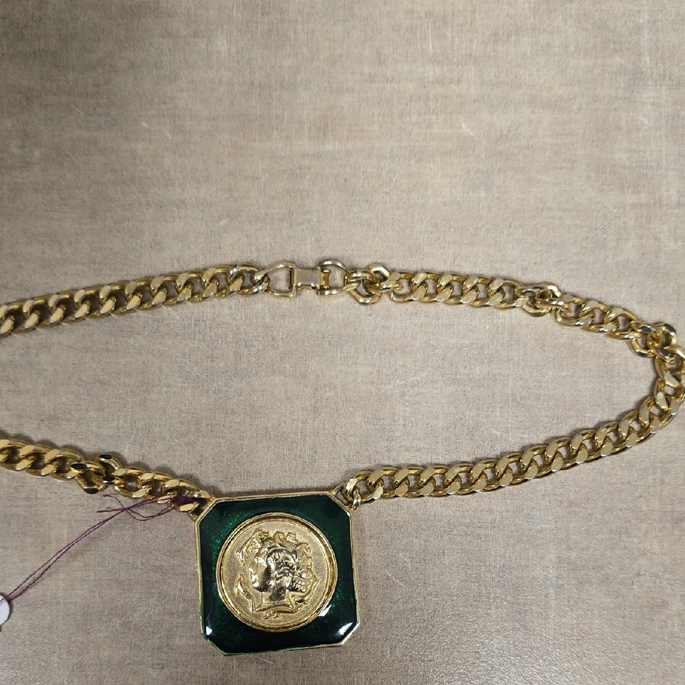 Gold and Green Chain Necklace